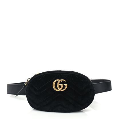Gucci Velvet Matelasse GG Marmont Belt Bag  95 38 Black 1 of 8