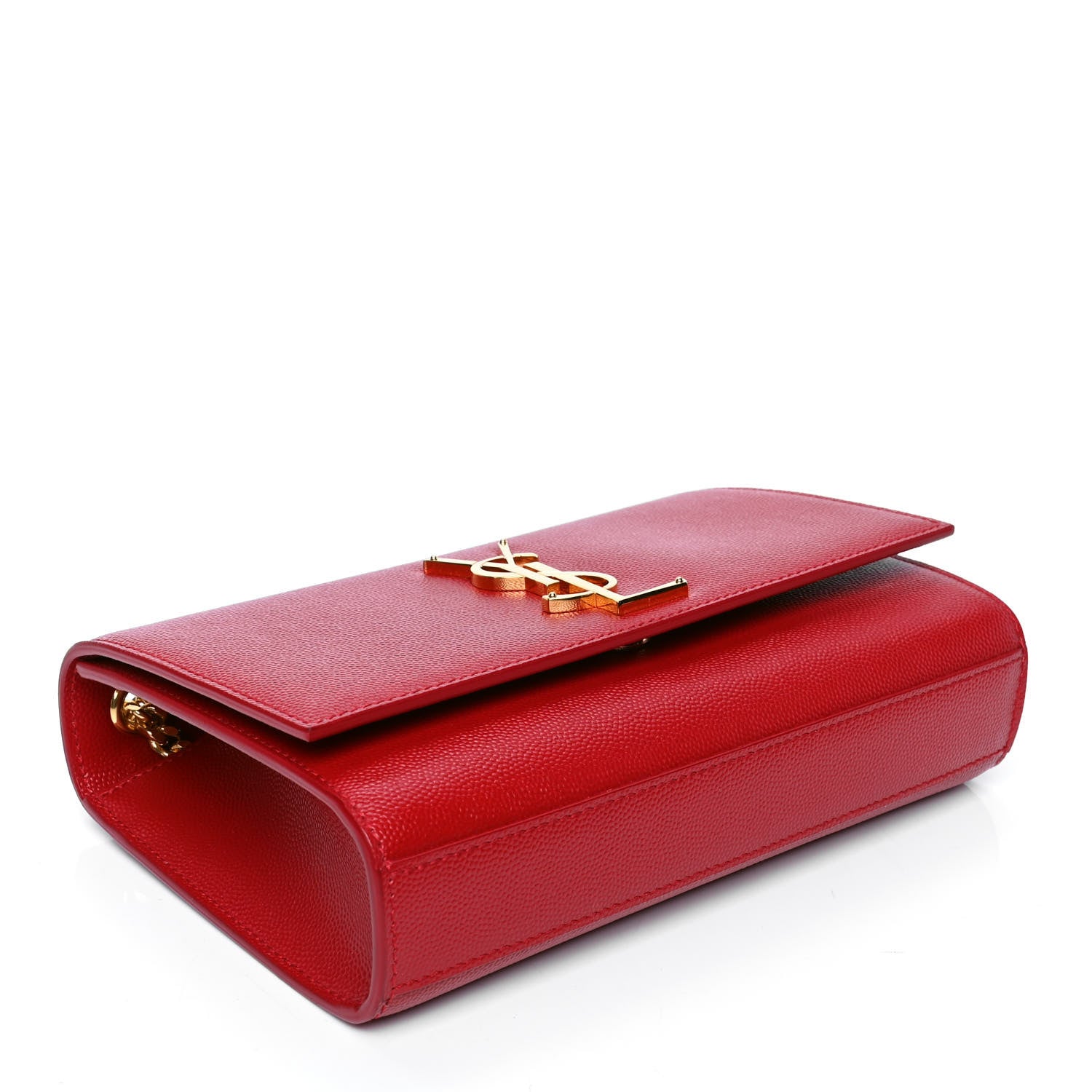 Saint Laurent Grain De Poudre Small Monogram Kate Satchel Red 3 of 4