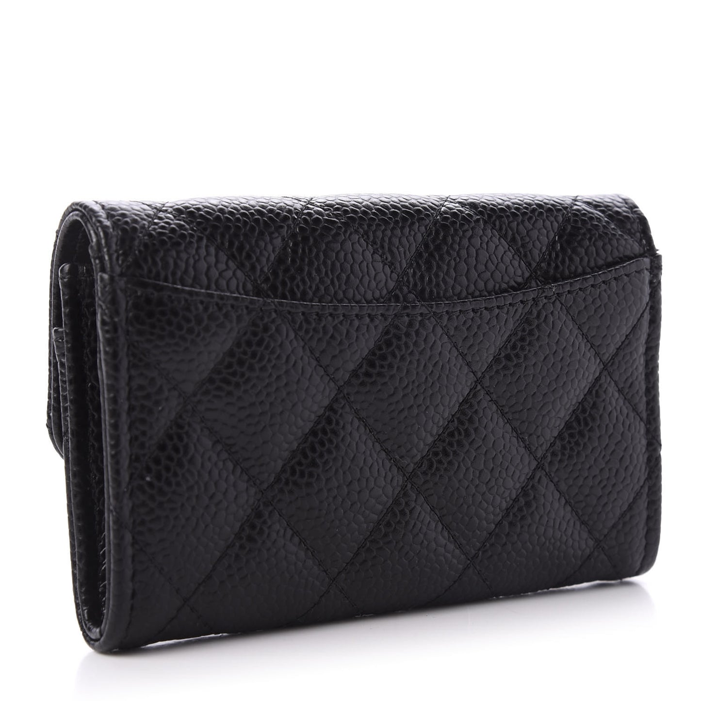 Caviar Quilted Flap Card Holder Wallet Black