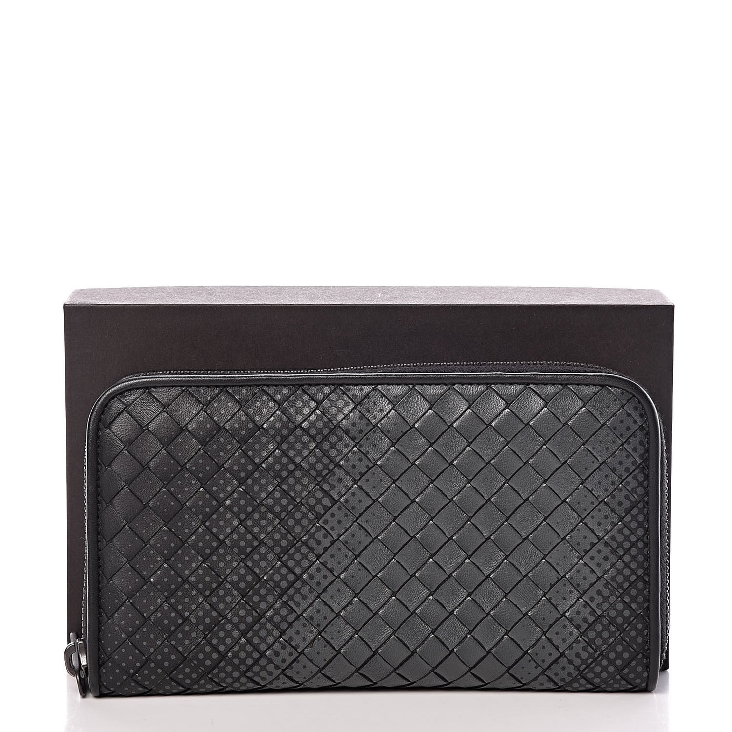 Nappa Intrecciato Gradient Spotted Zip Around Wallet Black Gray