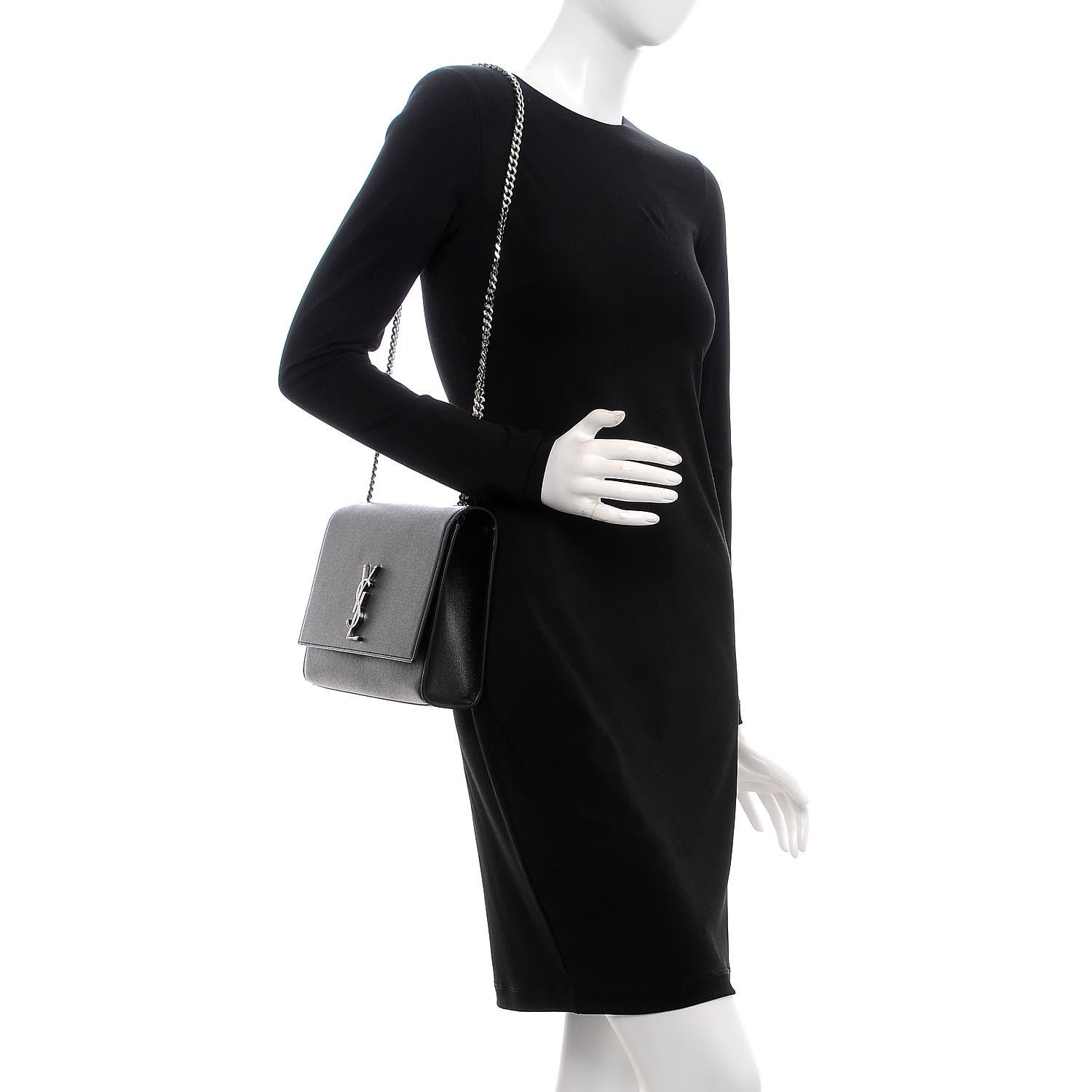 Saint Laurent Grain De Poudre Large Classic Monogram Kate Satchel Black 2 of 6