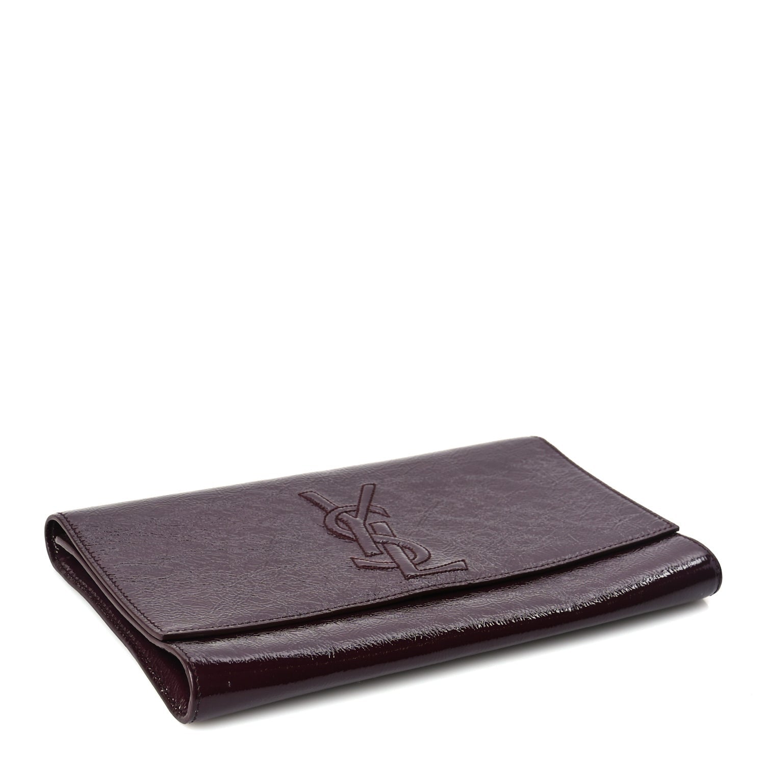 Saint Laurent Textured Patent Monogram Large Belle De Jour Clutch Burgundy 3 of 7