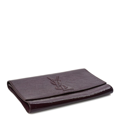 Saint Laurent Textured Patent Monogram Large Belle De Jour Clutch Burgundy 3 of 7