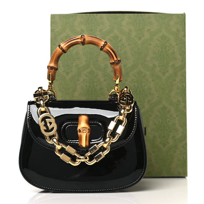 Gucci Patent Crystal Mini Bamboo 1947 Top Handle Chain Bag Black 11 of 11