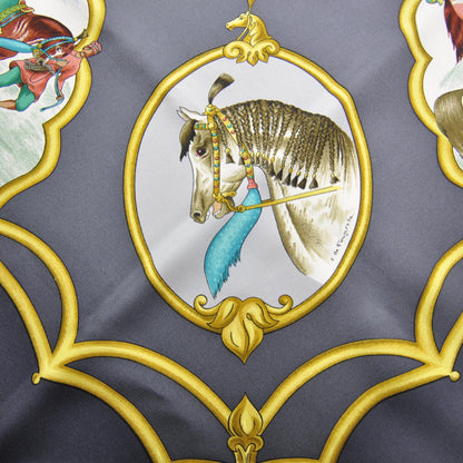 Hermes Silk Les Chevaux des Moghols Scarf 90 Navy 5 of 5