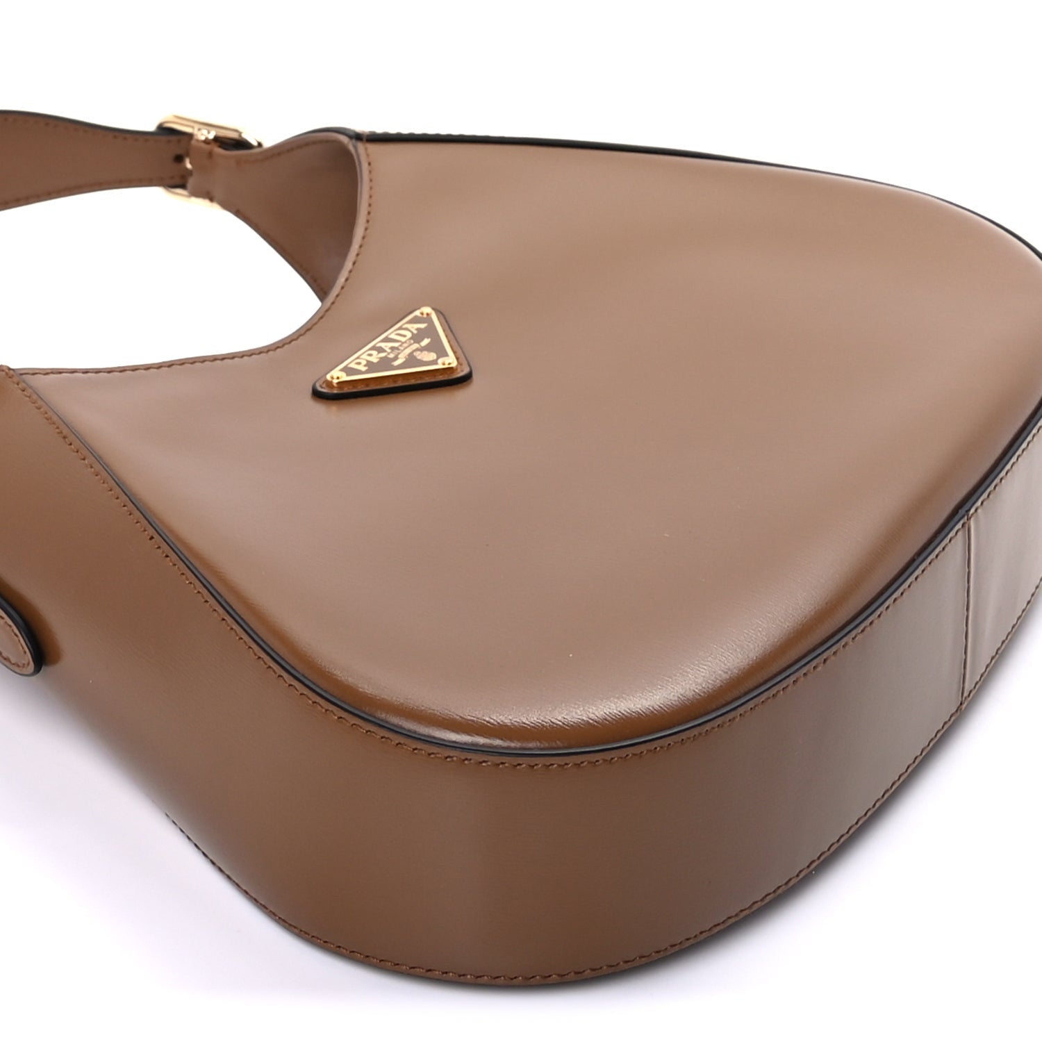 Prada Brushed Calfskin Cleo Adjustable Strap Shoulder Bag  Caramel 7 of 8