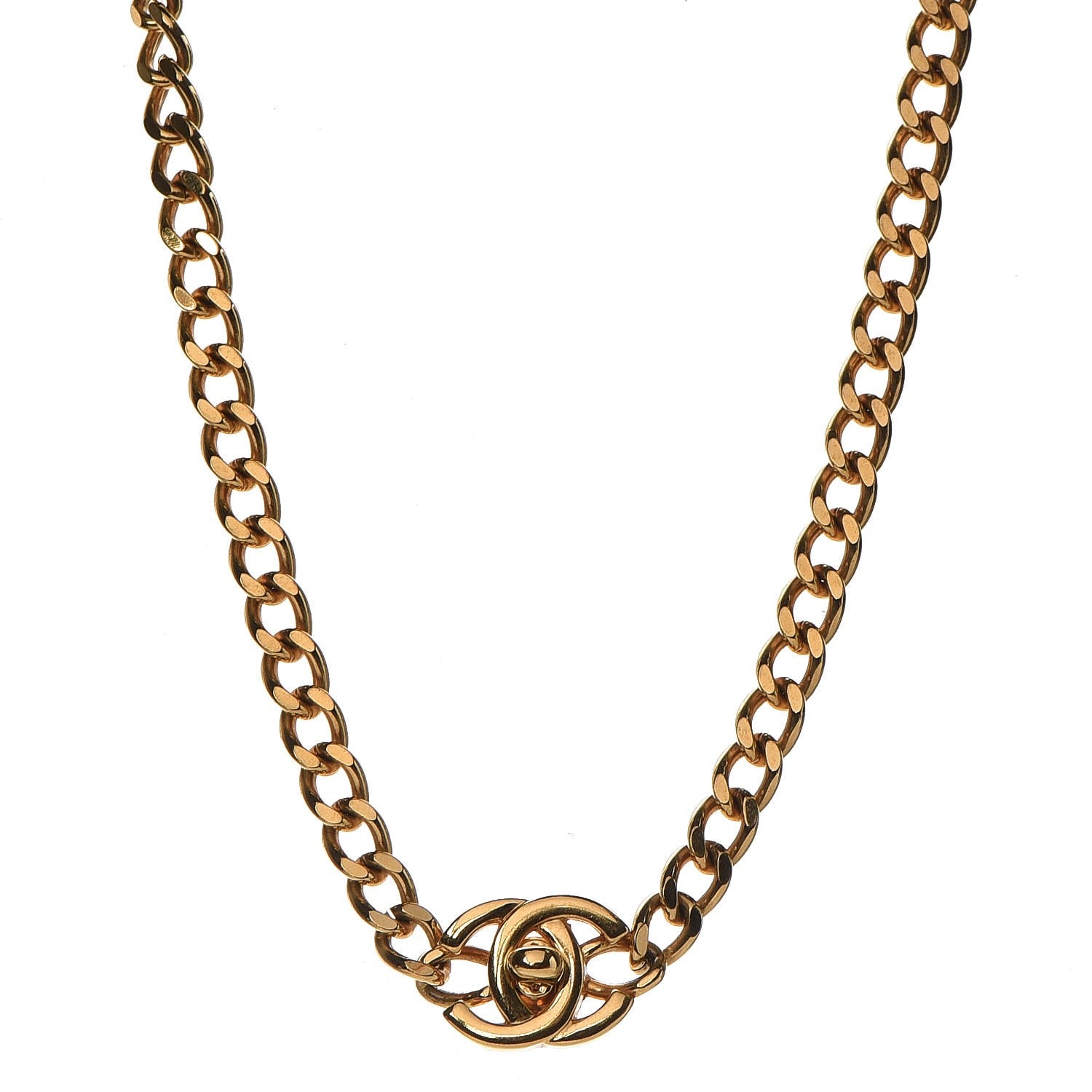 Chanel Chain Link CC Turn Lock Short Necklace Gold 1 of 6