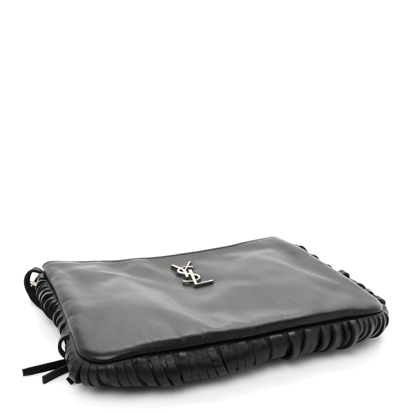 Calfskin Monogram Fringe Pouch Black