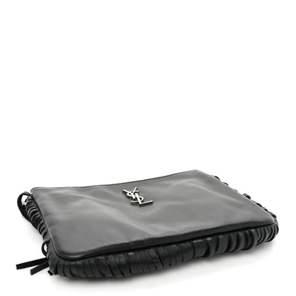 Saint Laurent Calfskin Monogram Fringe Pouch Black 4 of 9
