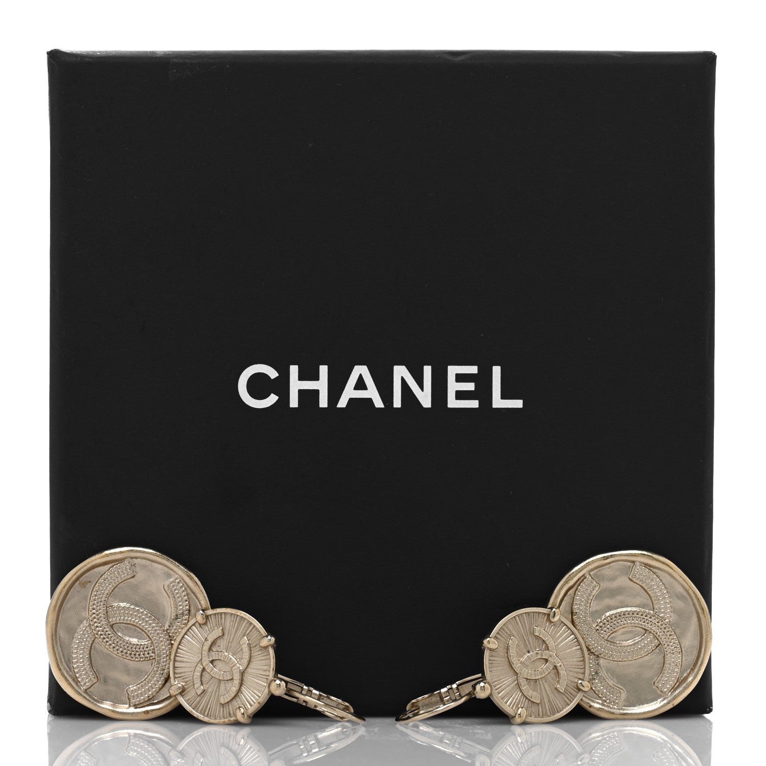 Chanel Metal Round CC Medallion Drop Earrings Gold 5 of 5