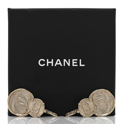 Chanel Metal Round CC Medallion Drop Earrings Gold 5 of 5