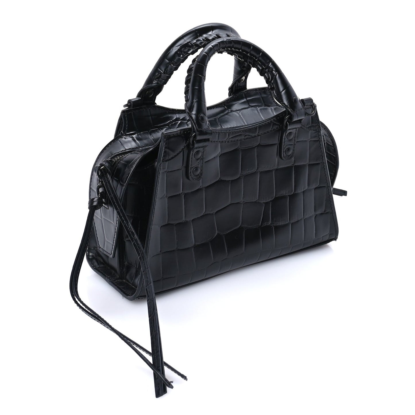 Semi Shiny Calfskin Crocodile Embossed Neo Classic Black Hardware Mini City  Black