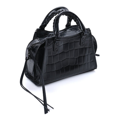 Balenciaga Semi Shiny Calfskin Crocodile Embossed Neo Classic Black Hardware Mini City  Black 2 of 7