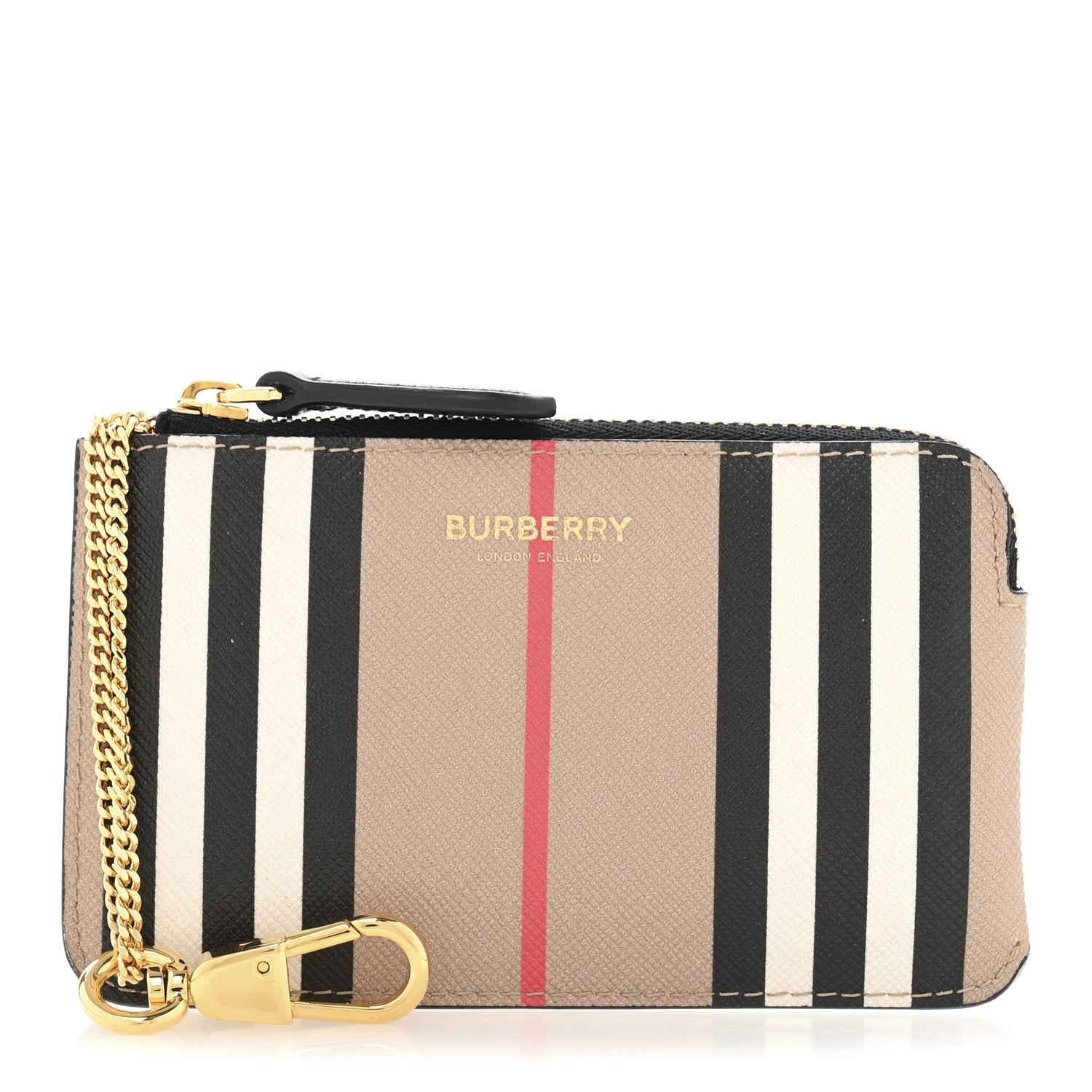 Burberry E-Canvas Calfskin Icon Stripe Zip Coin Case Archive Beige 1 of 7