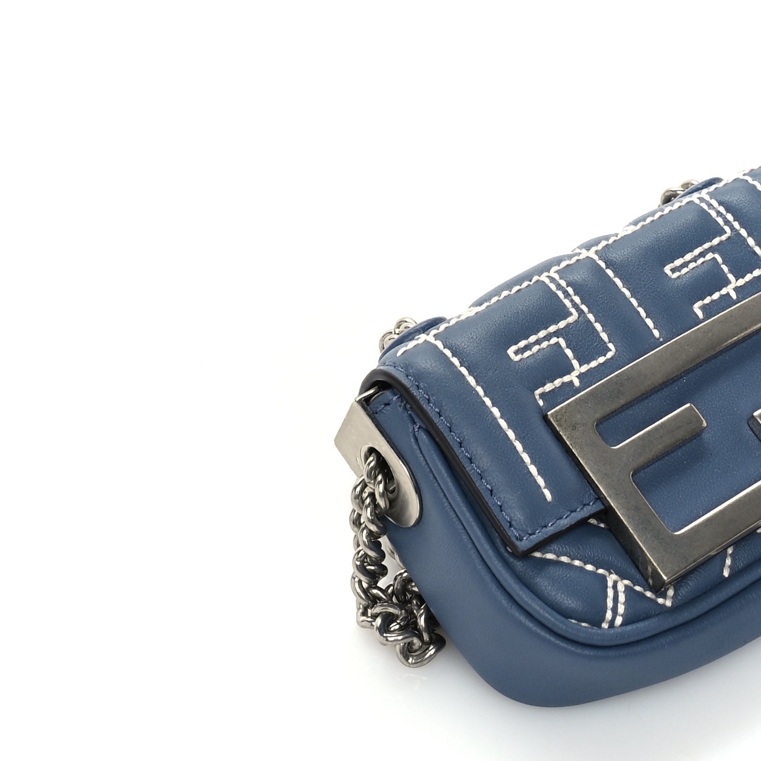 Fendi Nappa Matisse FF Embossed Nano Chain Baguette Blue 7 of 8