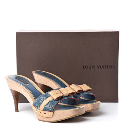 Louis Vuitton Denim Bow Mules Heels 38 15 of 15