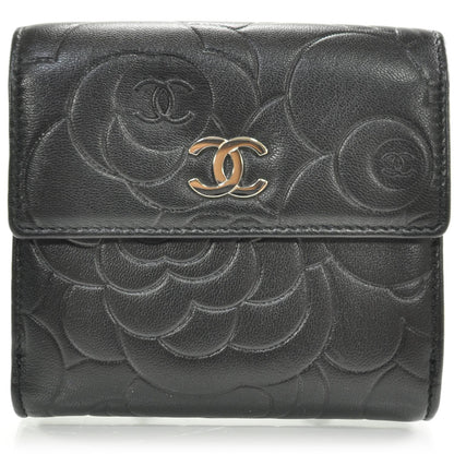 Chanel Leather Camellia Embossed Bi-Fold Wallet Black 1 of 10