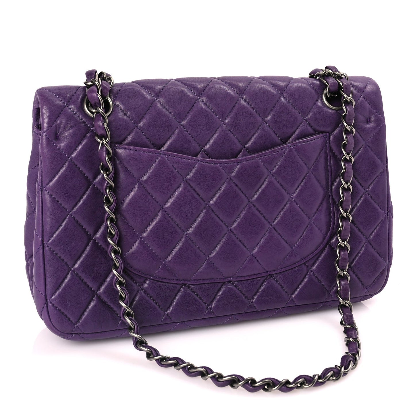 Lambskin Quilted Medium Double Flap Purple