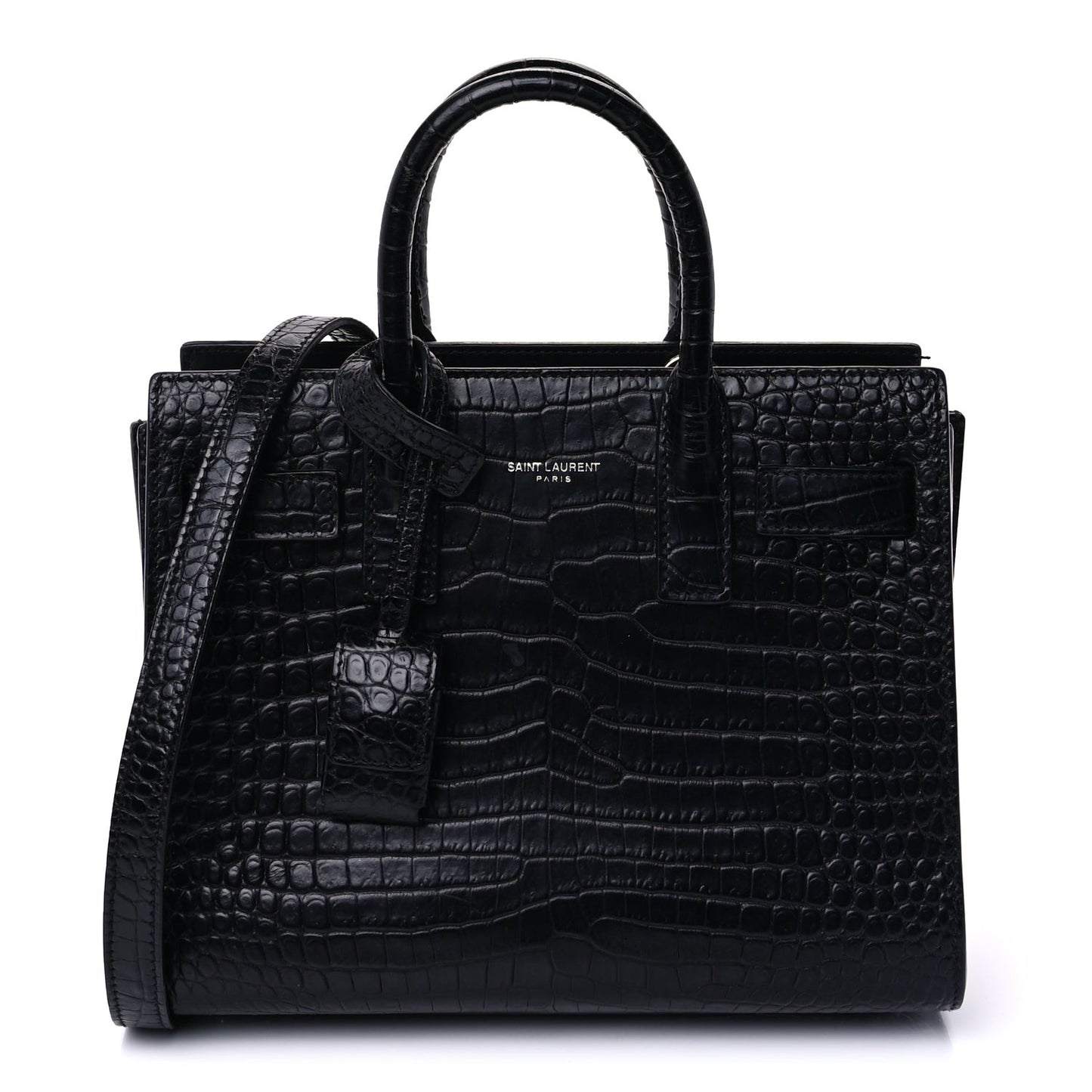 Calfskin Crocodile Embossed Nano Sac De Jour  Black