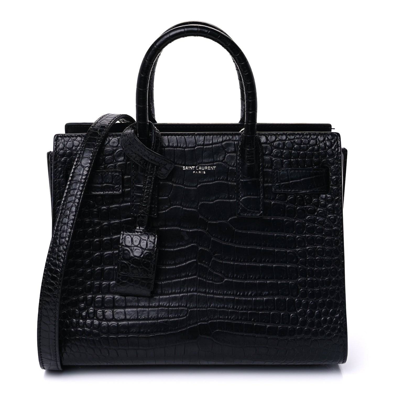 Saint Laurent Calfskin Crocodile Embossed Nano Sac De Jour  Black 1 of 9