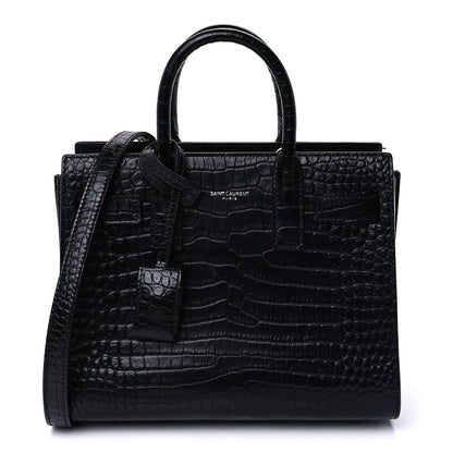 Saint Laurent Calfskin Crocodile Embossed Nano Sac De Jour  Black 1 of 9