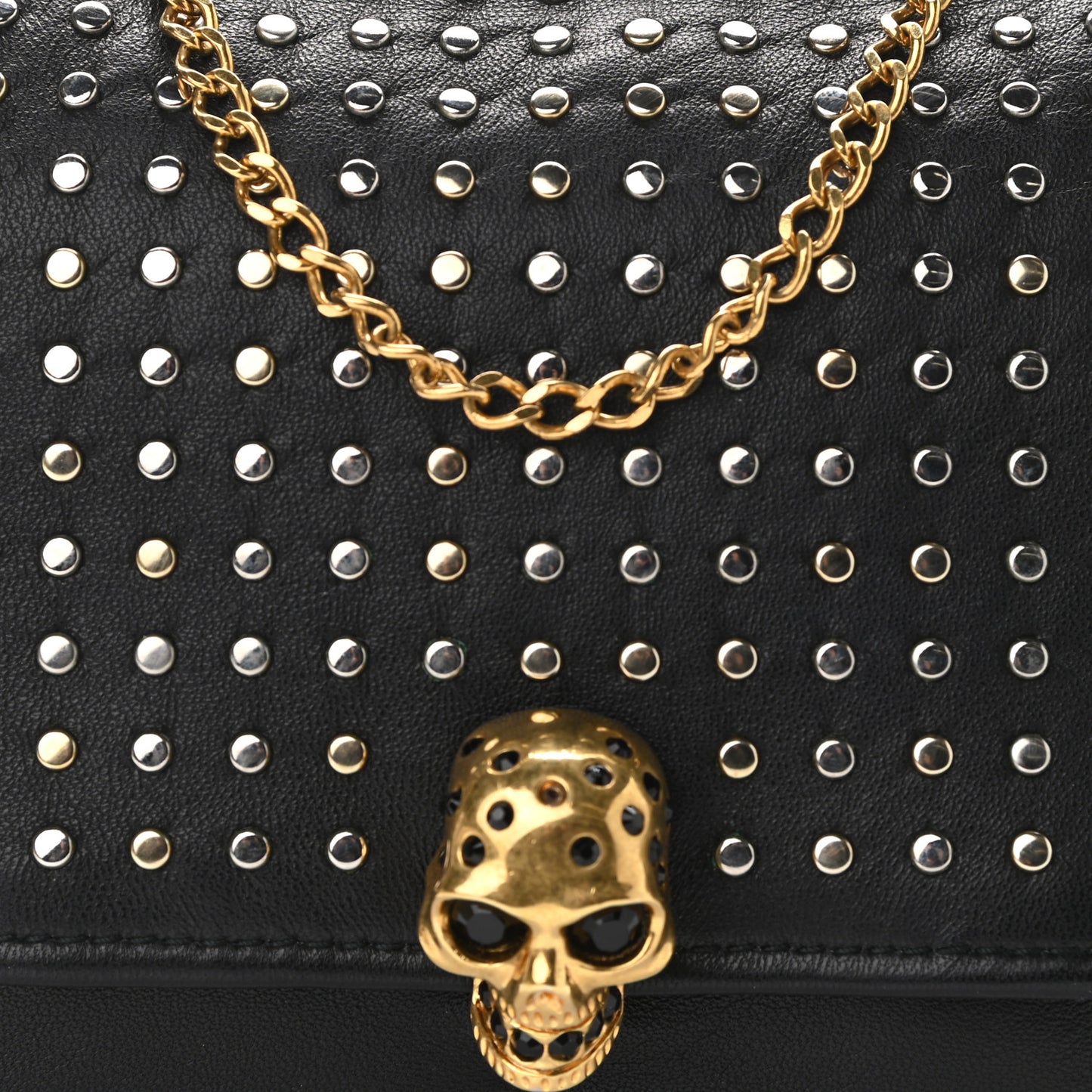 Calfskin Studded Skull Bag Black