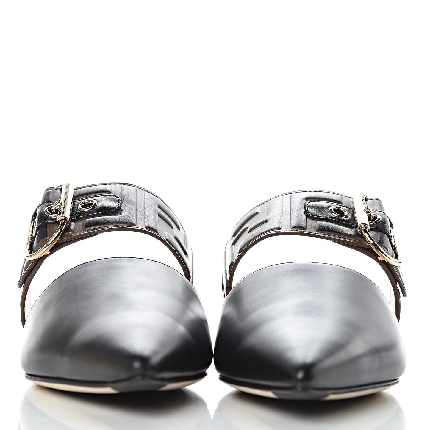 Vitello FF Embossed Buckle Flat Mules 37.5 Maya Black