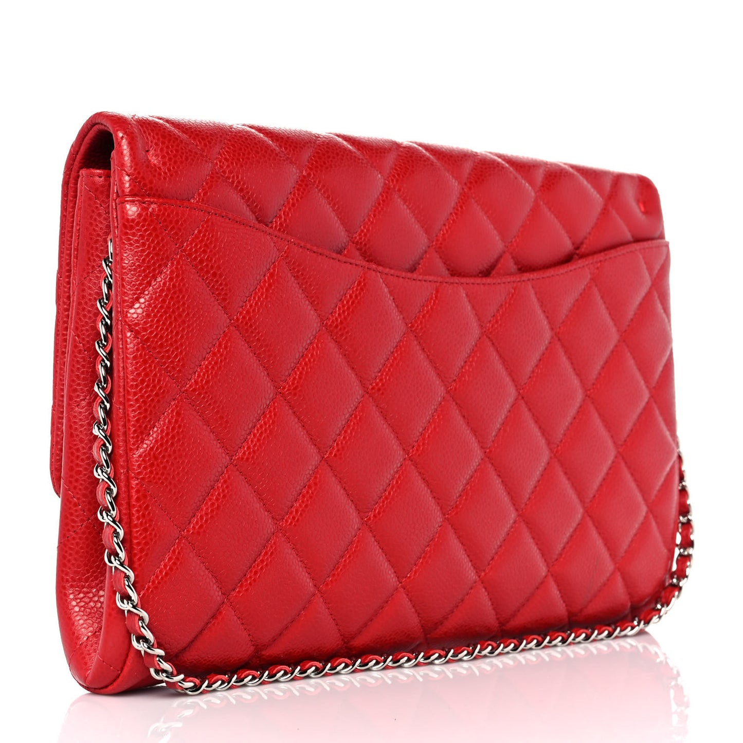 Caviar Quilted Clutch With Chain Flap Red