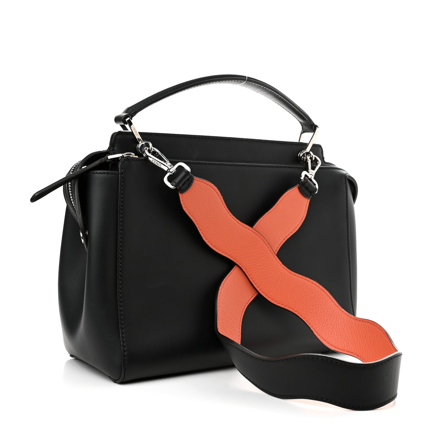 Fendi Vitello Baltico Century Dolce Waves DotCom Satchel Black Terracotta 3 of 12