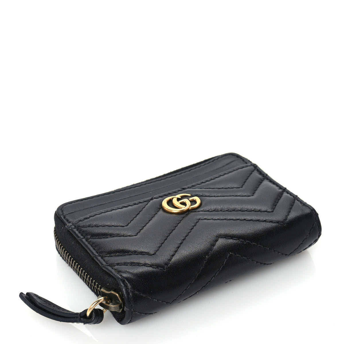 Calfskin Matelasse GG Marmont Zip Around Card Case Black