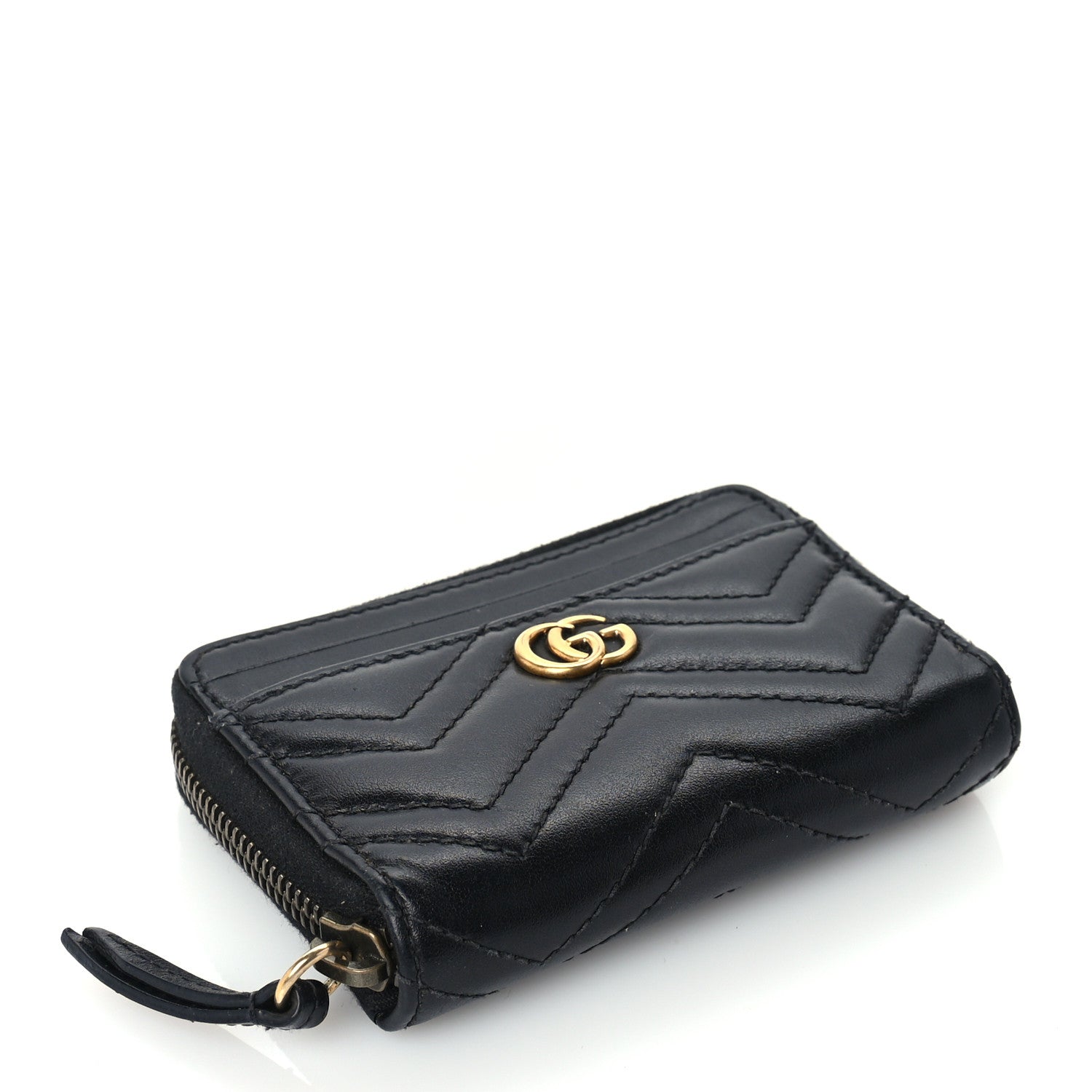 Gucci Calfskin Matelasse GG Marmont Zip Around Card Case Black 4 of 7