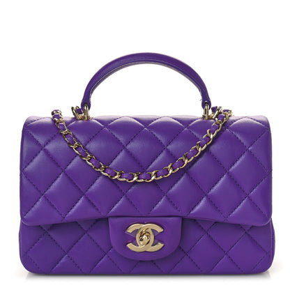 Chanel Lambskin Quilted Mini Top Handle Rectangular Flap Dark Purple 1 of 11