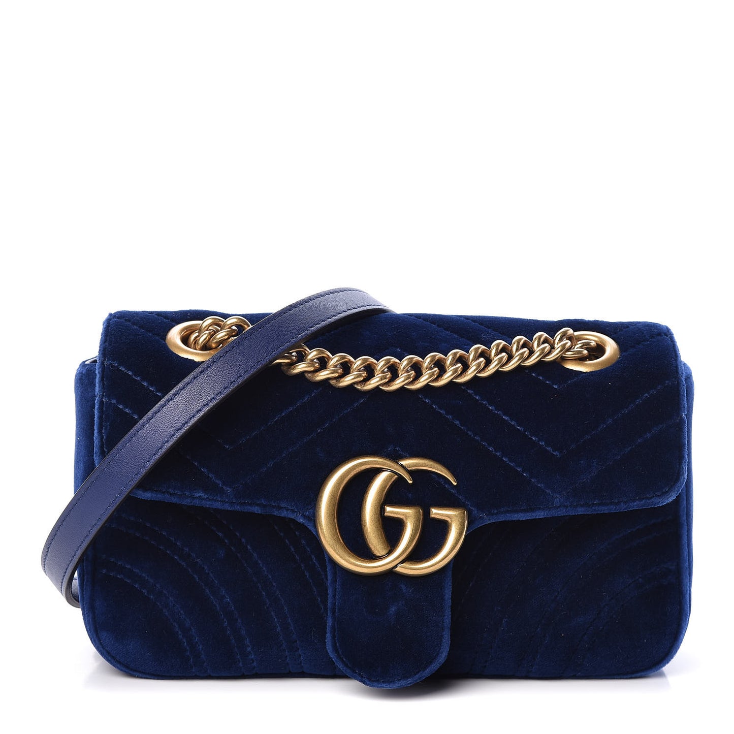 Velvet Matelasse Mini GG Marmont Shoulder Bag Cobalt Blue