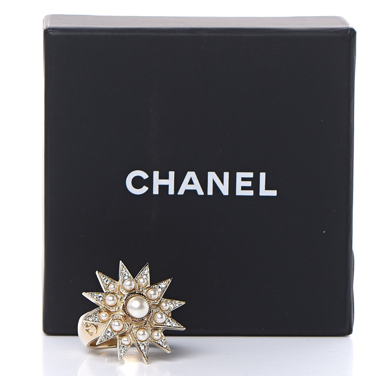 Chanel Crystal Pearl Star CC Ring 6.25 Gold 8 of 8