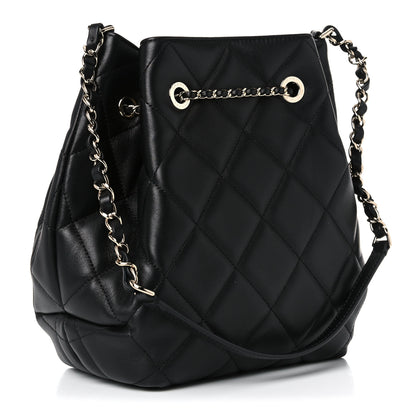 Chanel Lambskin Quilted Large CC Drawstring Bag Black 3 of 10