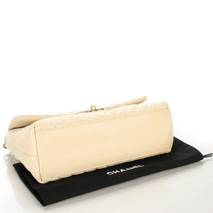 Chanel Iridescent Calfskin Surpique Chevron Jumbo Flap Light Beige 4 of 8