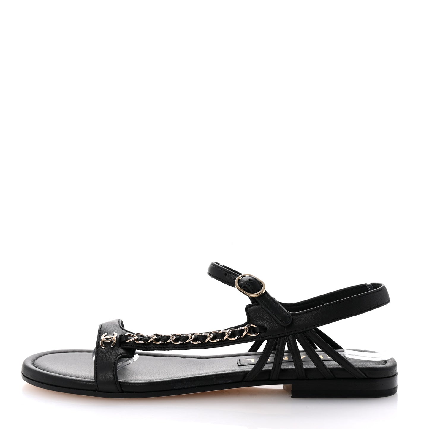 Lambskin Chain Sandals 38.5 Black
