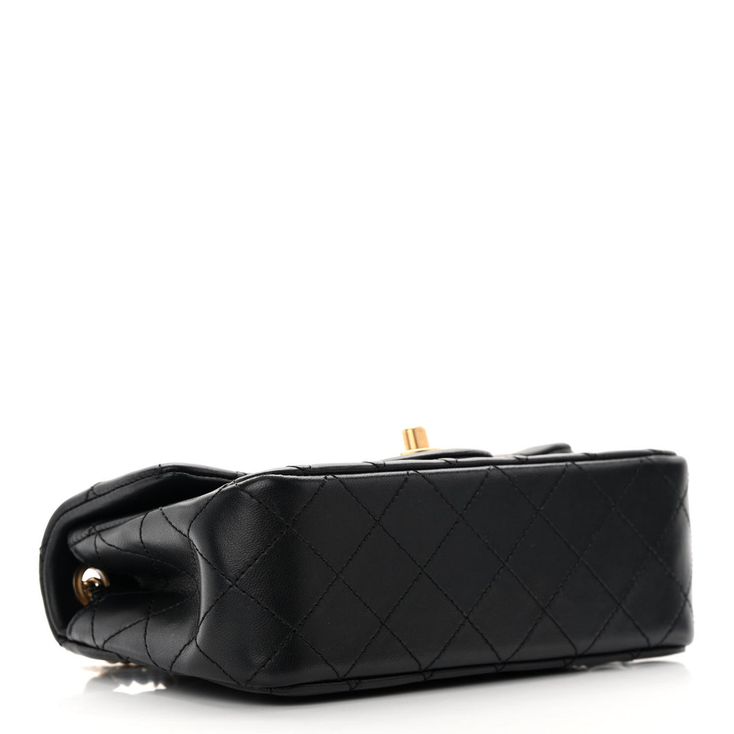 Lambskin Quilted Mini Rectangular Pearl Crush Flap Black