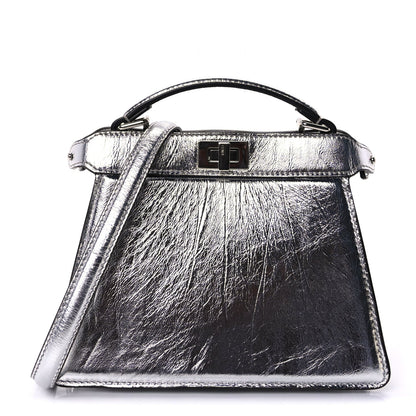 Fendi Metallic Calfskin Rock Millenium Petite Peekaboo I SEE U Iconic Satchel Argento 1 of 8