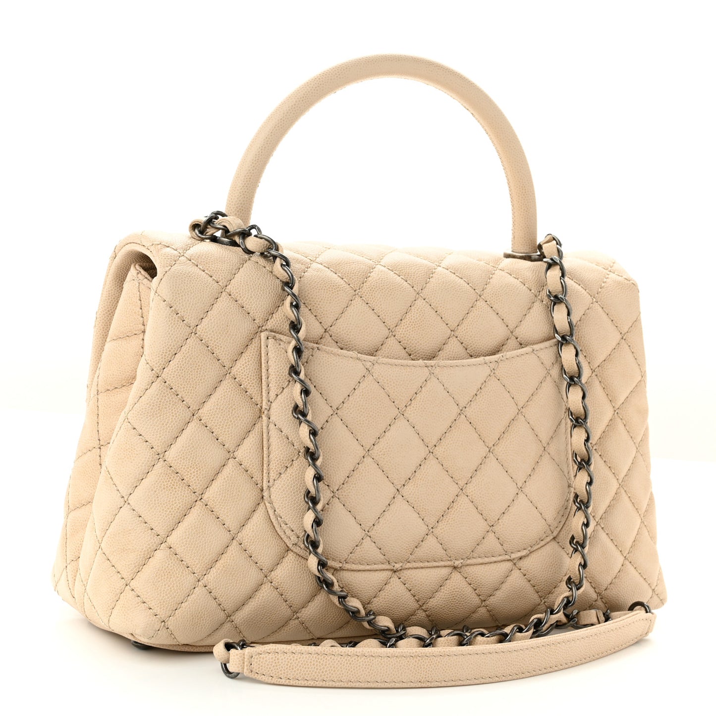 Caviar Quilted Small Coco Handle Flap Light Beige