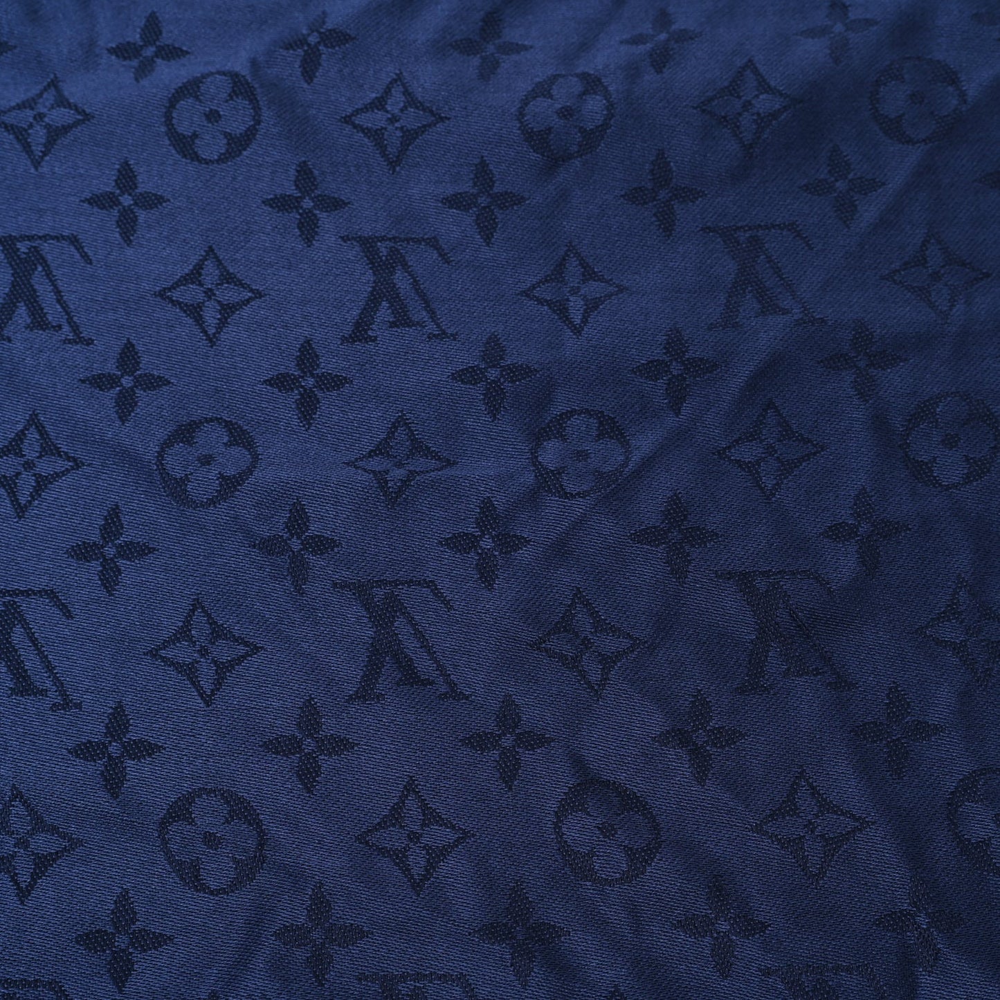 Silk Wool Monogram Shawl Night Blue
