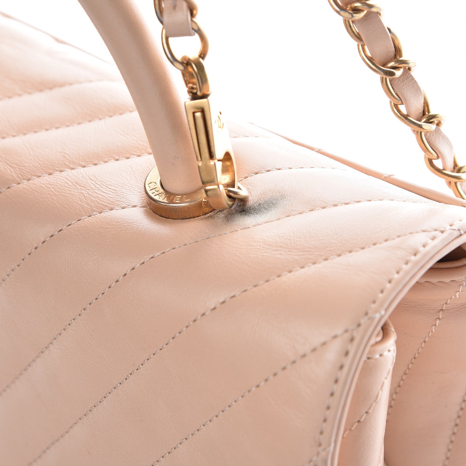 Chanel Calfskin Chevron Quilted Large Coco Handle Flap Light Beige 10 of 13