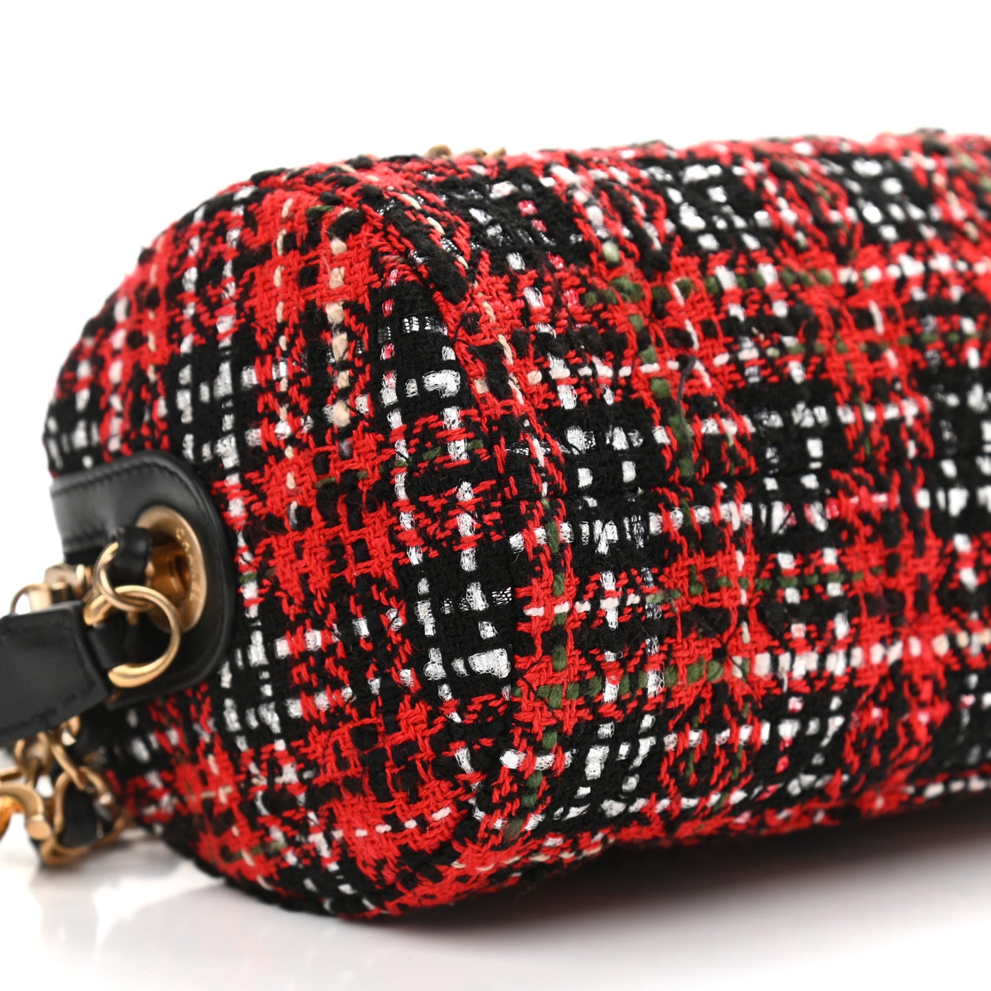 Tweed Calfskin Signe Bowling Bag Red Black