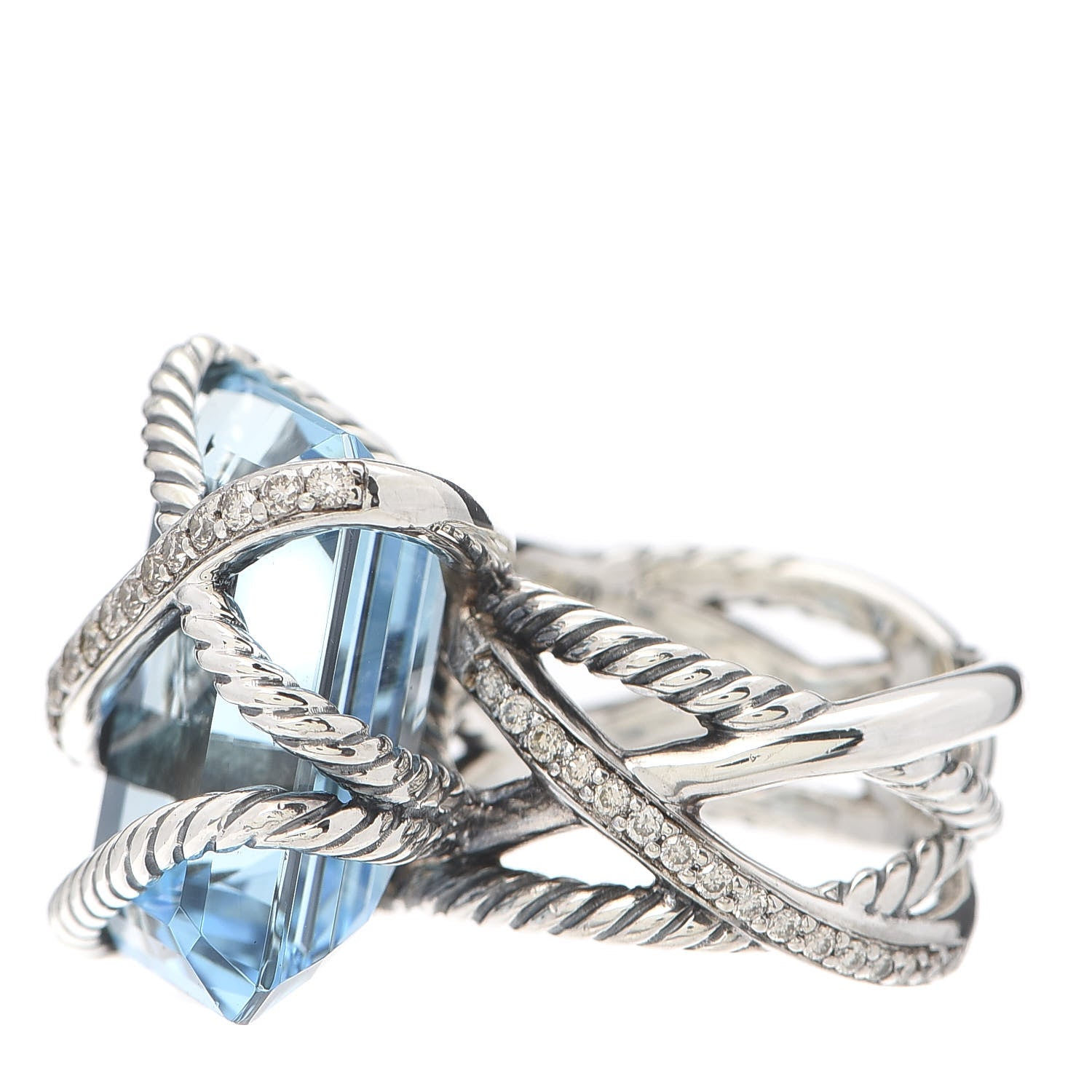 David Yurman Sterling Silver Diamond Blue Topaz 20mm Cable Wrap Ring 52 6 3 of 6