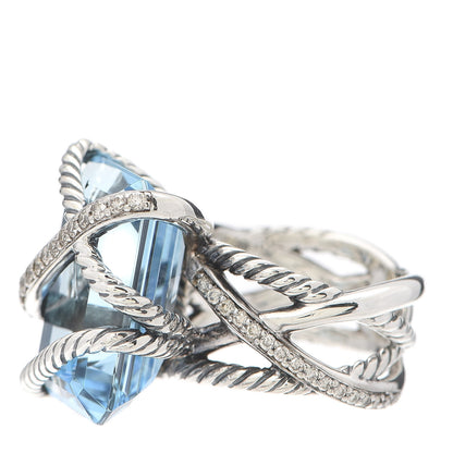 David Yurman Sterling Silver Diamond Blue Topaz 20mm Cable Wrap Ring 52 6 3 of 6