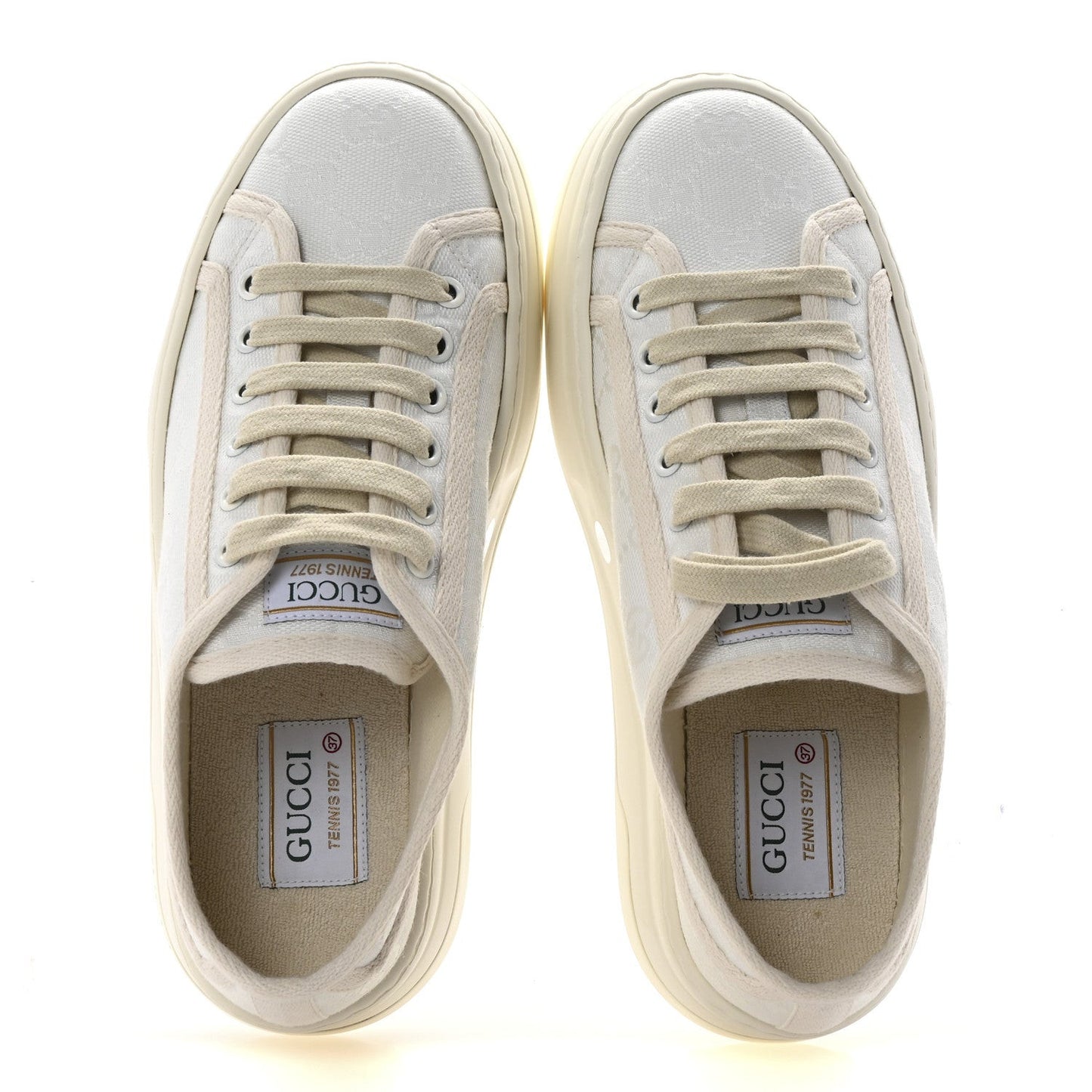 GG Monogram Womens 1977 Tennis Platform 52mm Sneakers 37 Great White Mystic White