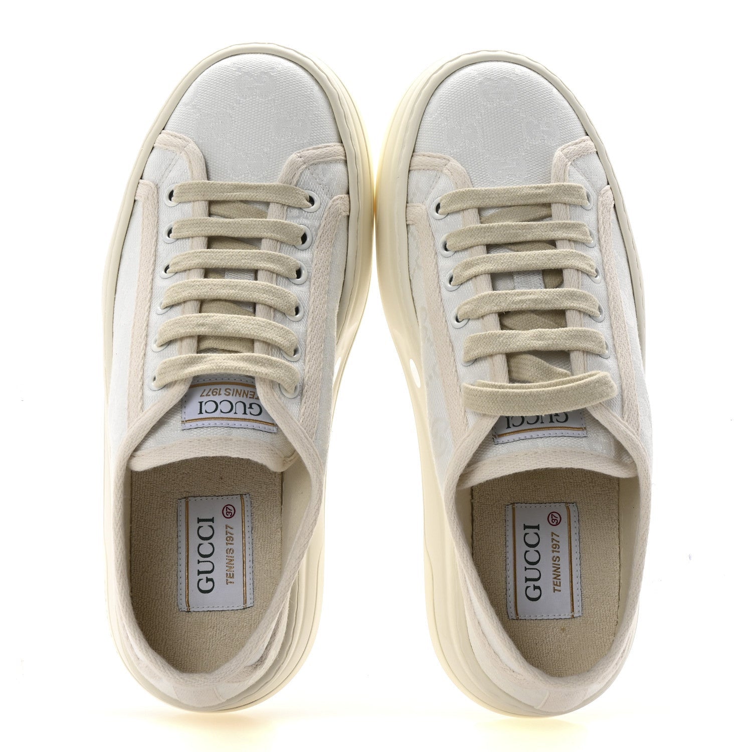 Gucci GG Monogram Womens 1977 Tennis Platform 52mm Sneakers 37 Great White Mystic White 2 of 7