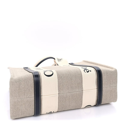 Chloe Cotton Calfskin Medium Woody Ribbon Tote White Blue 4 of 9
