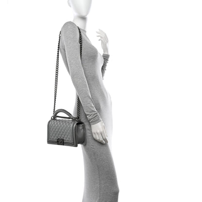 Chanel Metallic Aged Calfskin Quilted Medium Top Handle Boy Flap Silver 2 of 12