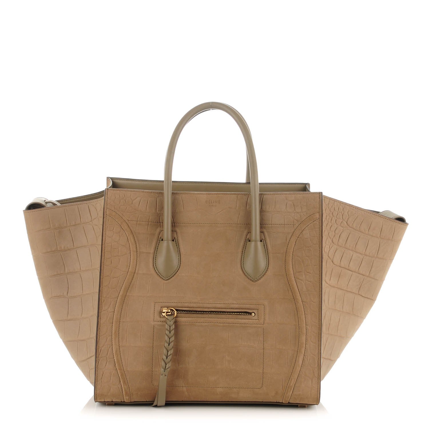 Celine Crocodile Embossed Nubuck Medium Phantom Luggage Beige 1 of 7